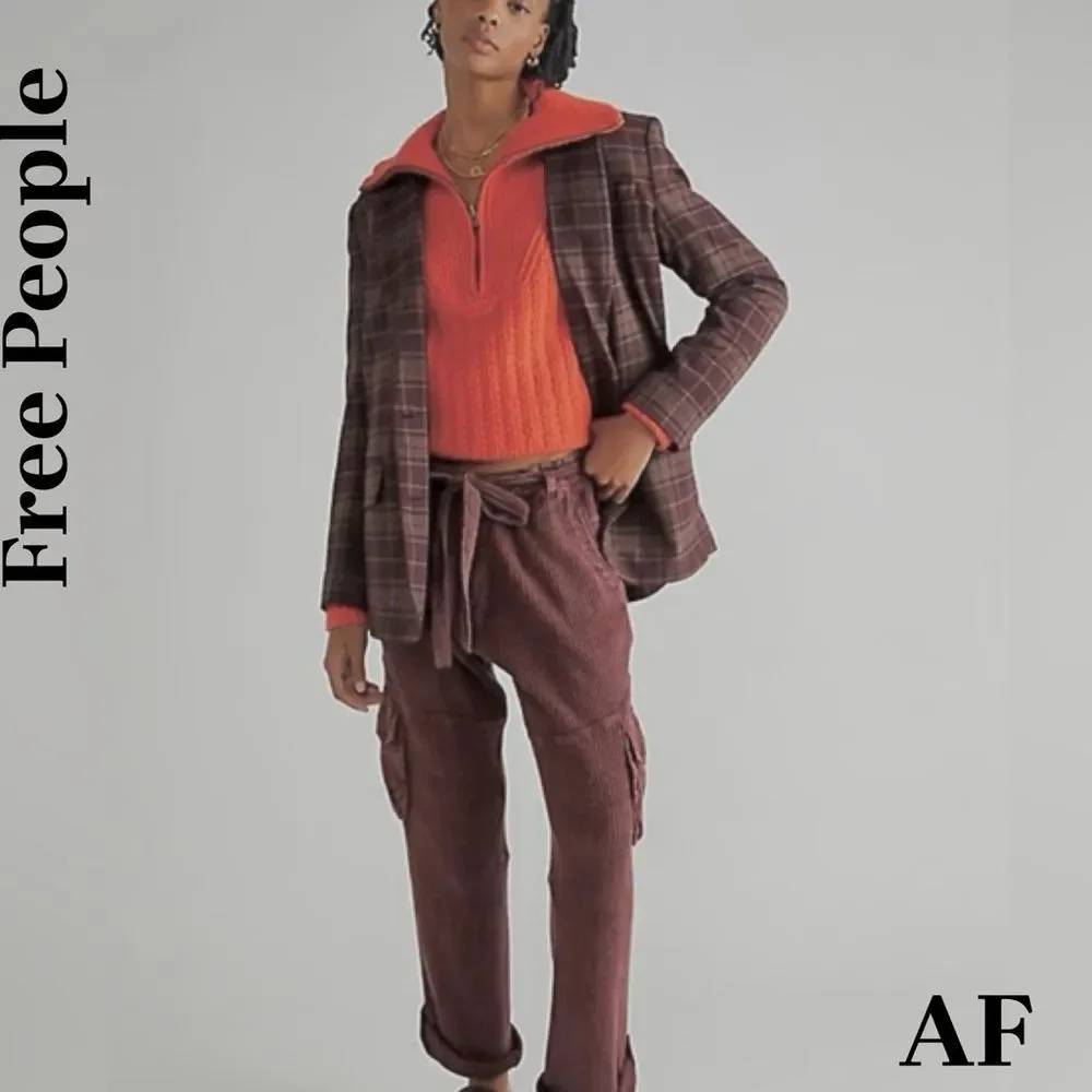 Free People Women’s Waffle Cargo Pants in Wine Medium New